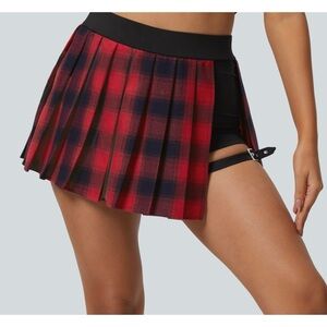 HALARA Women’s High Waisted Pleaded 2 in 1 Side Pocket Adjustable Plaid Skirt